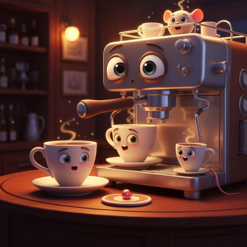 Enchanted Cafe With Sentient Machines and Magical Ambiance