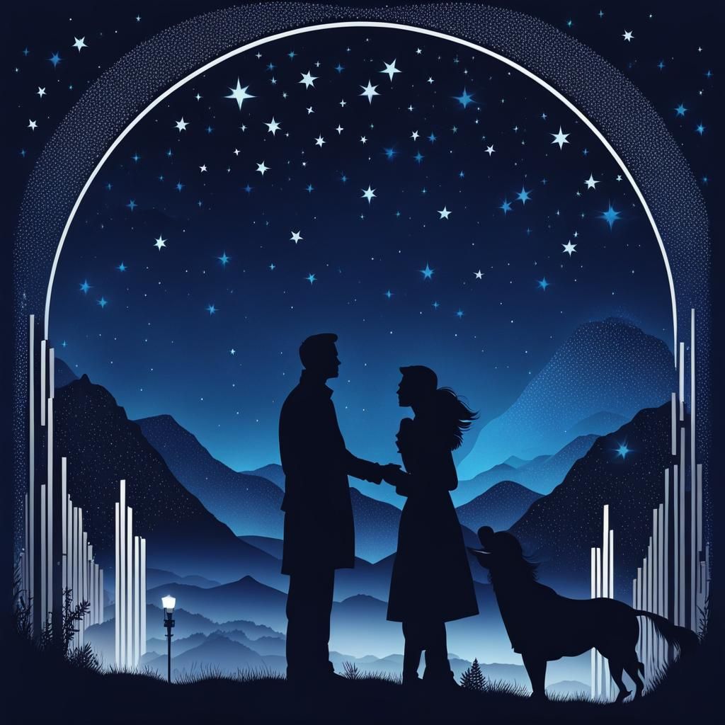 Silhouetted Couple Under a Starry Night Sky