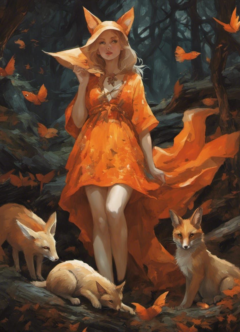 Young Witch Surrounded by Animals in Gritty Fantasy Style