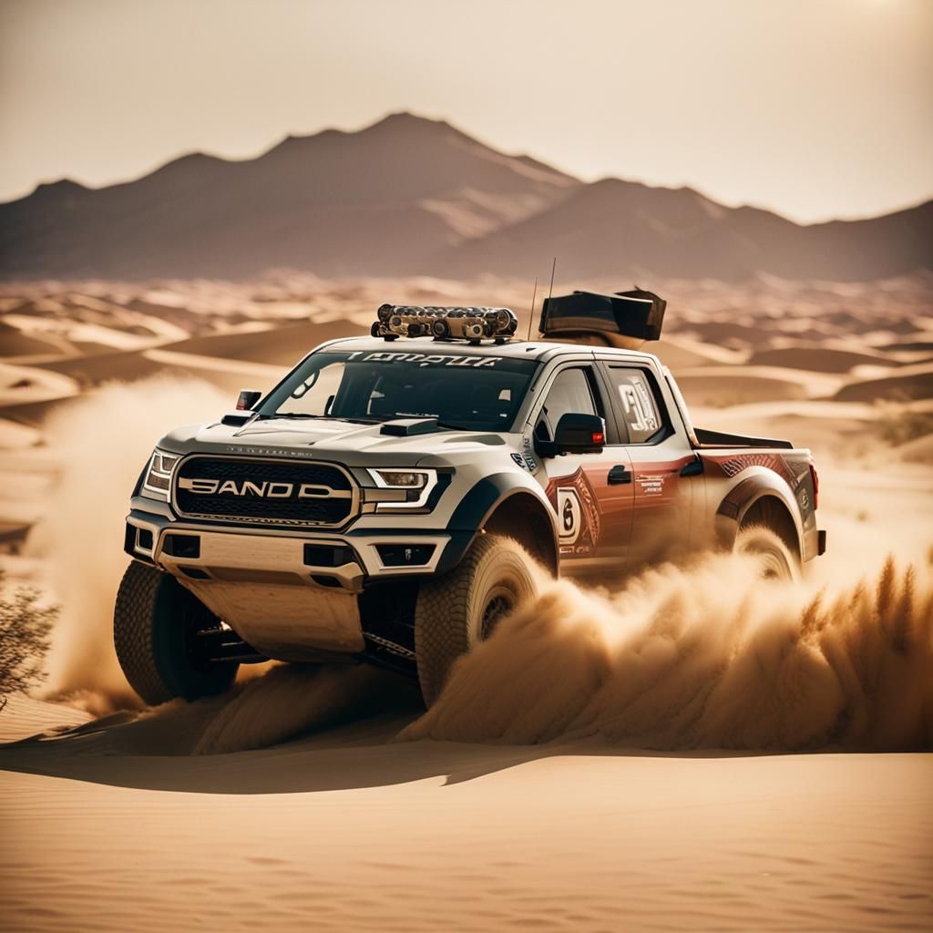 Rally Truck Races Through Desert Landscape