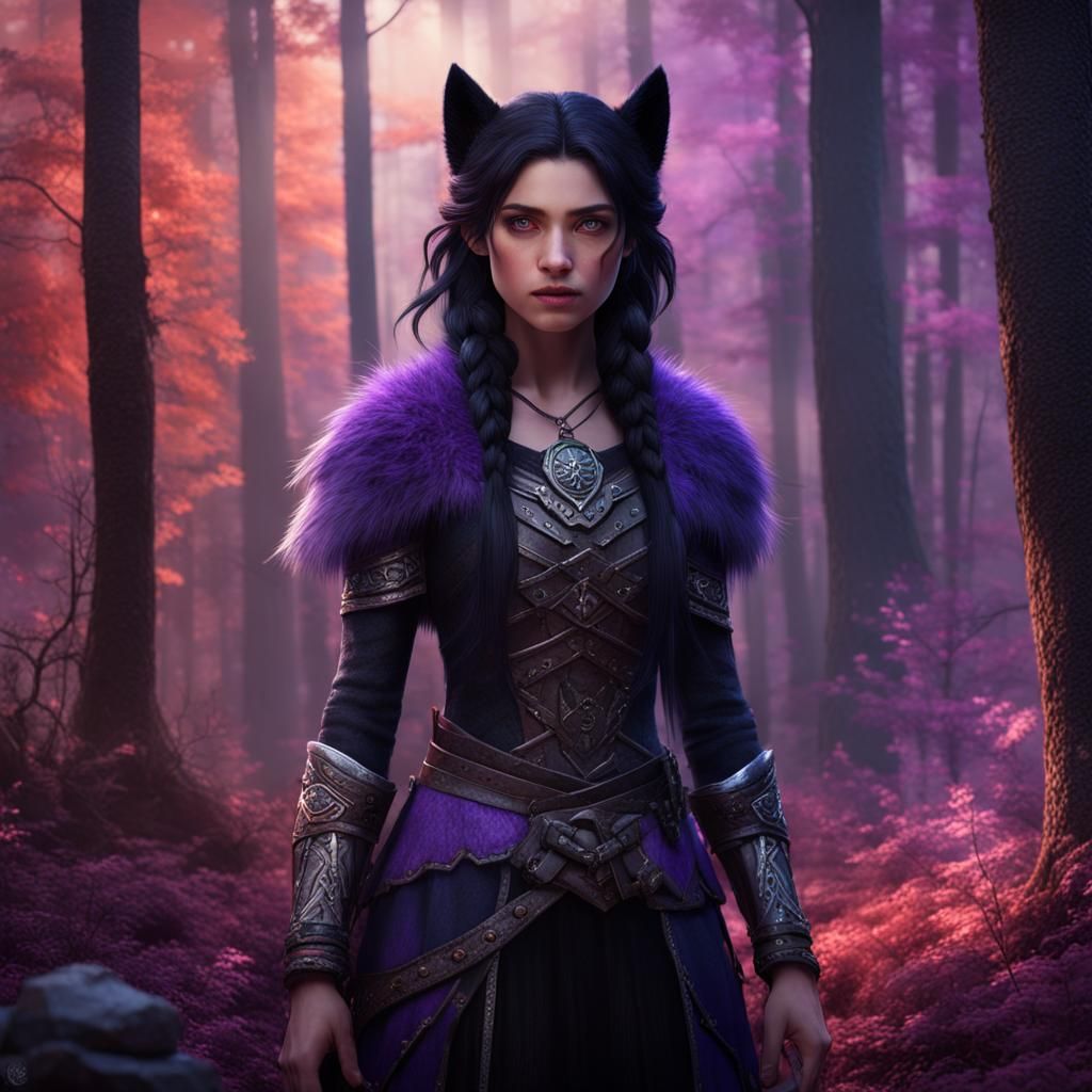 Wolf-Girl Hybrid in Fantastical Woodland Art