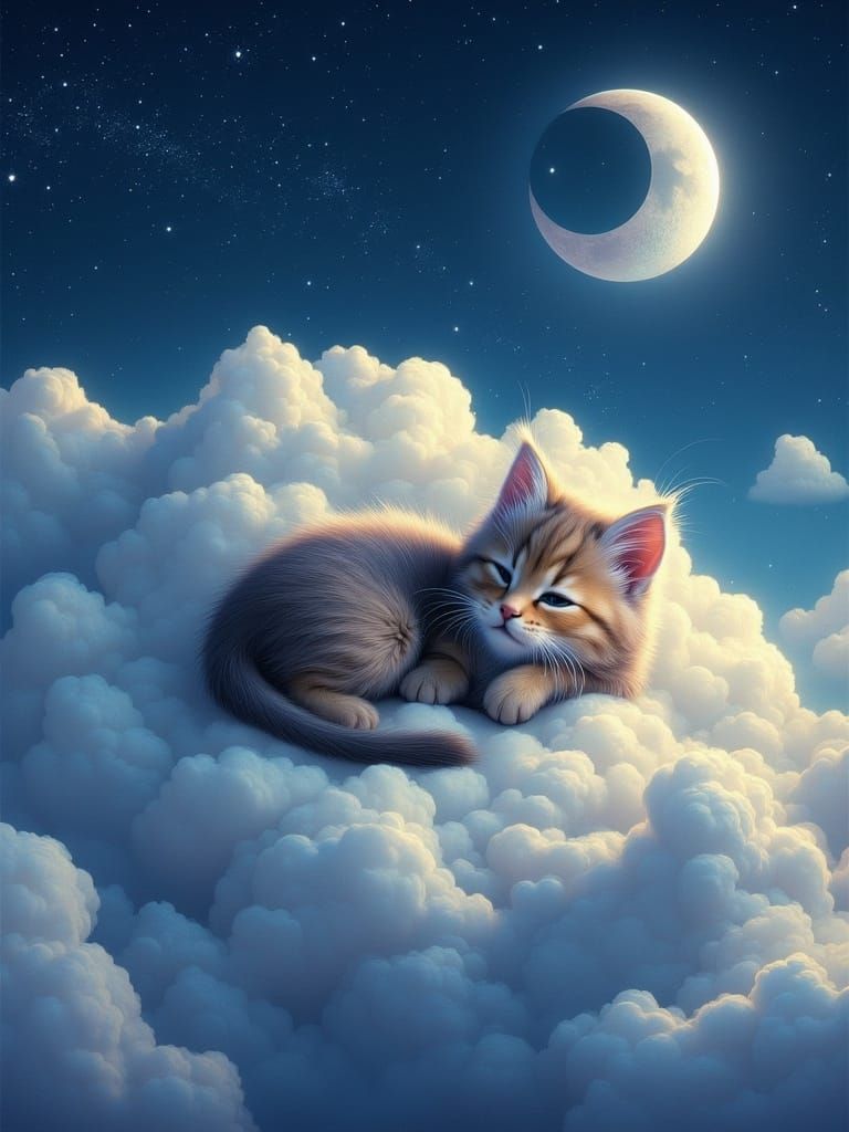 Whimsical Kitten in Enchanting Cloudscape