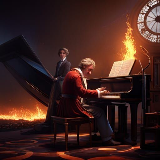 Beethoven's Fiery Piano: Detailed Fantasy Art