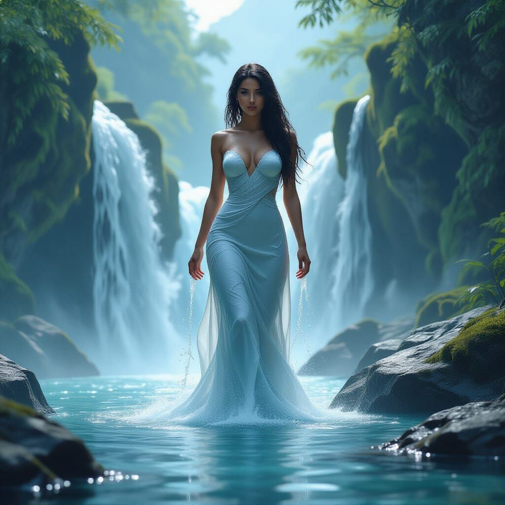 Woman Rising from Waterfall: Digital Art