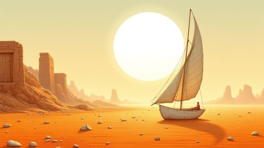 Weathered Sailboat on Bleached Desert Landscape