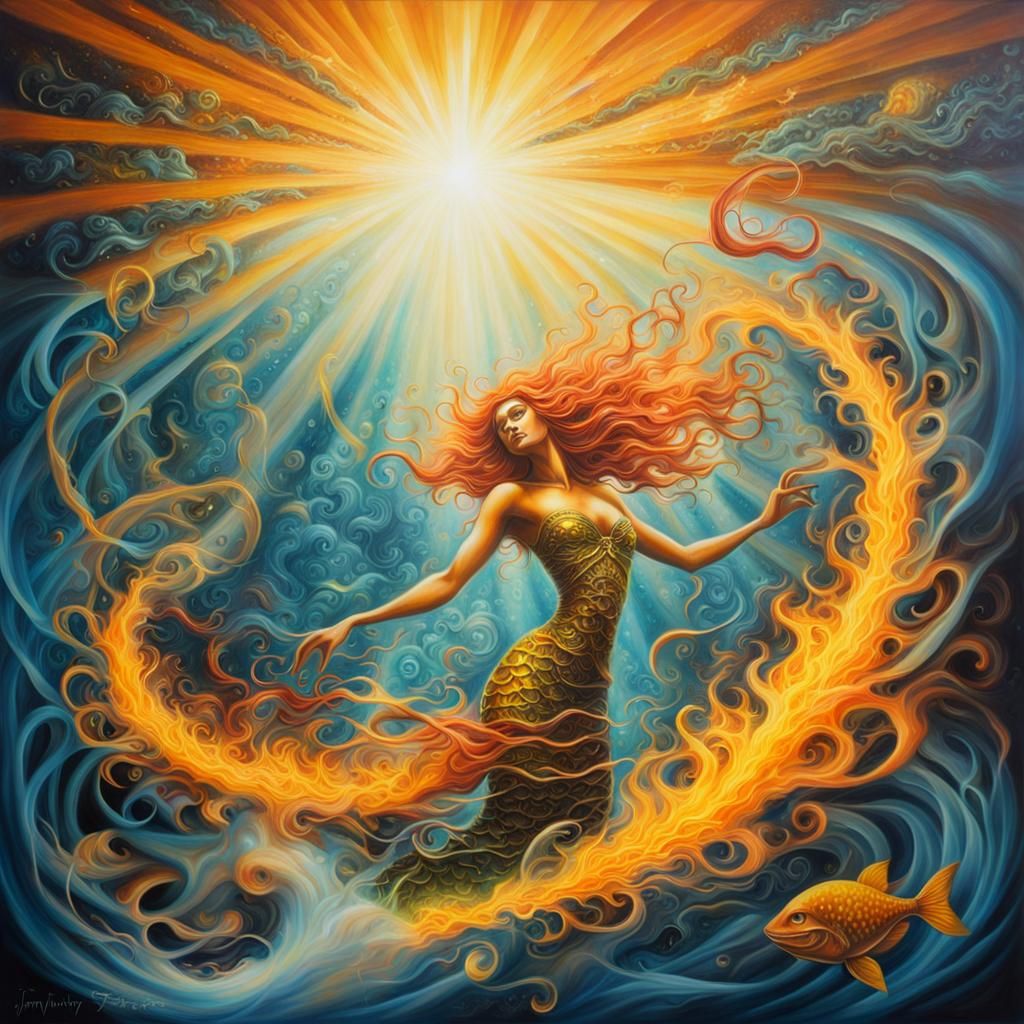 Entangled Mermaid in a Cassette Futurism Style