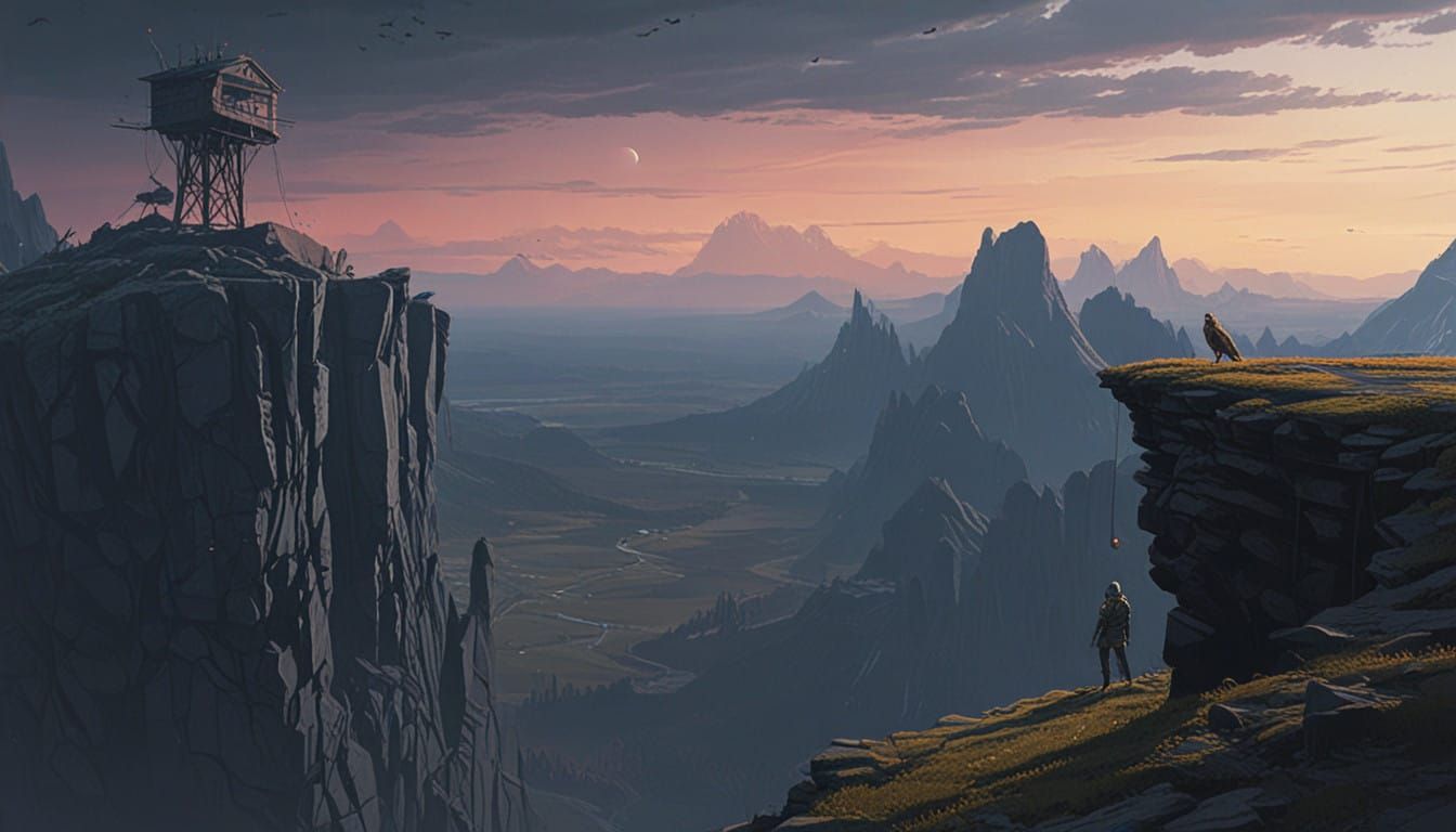 Majestic Winged Humanoid in Moonlit Landscape Surrealism