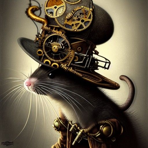 Steampunk Anthro Rat with Hat in Rococo Style