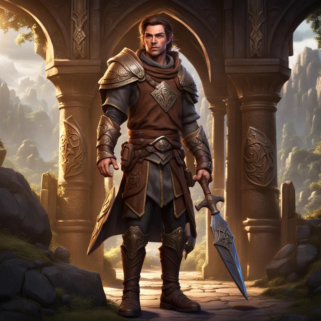 Half-Elf Cleric in Detailed Matte Painting Style