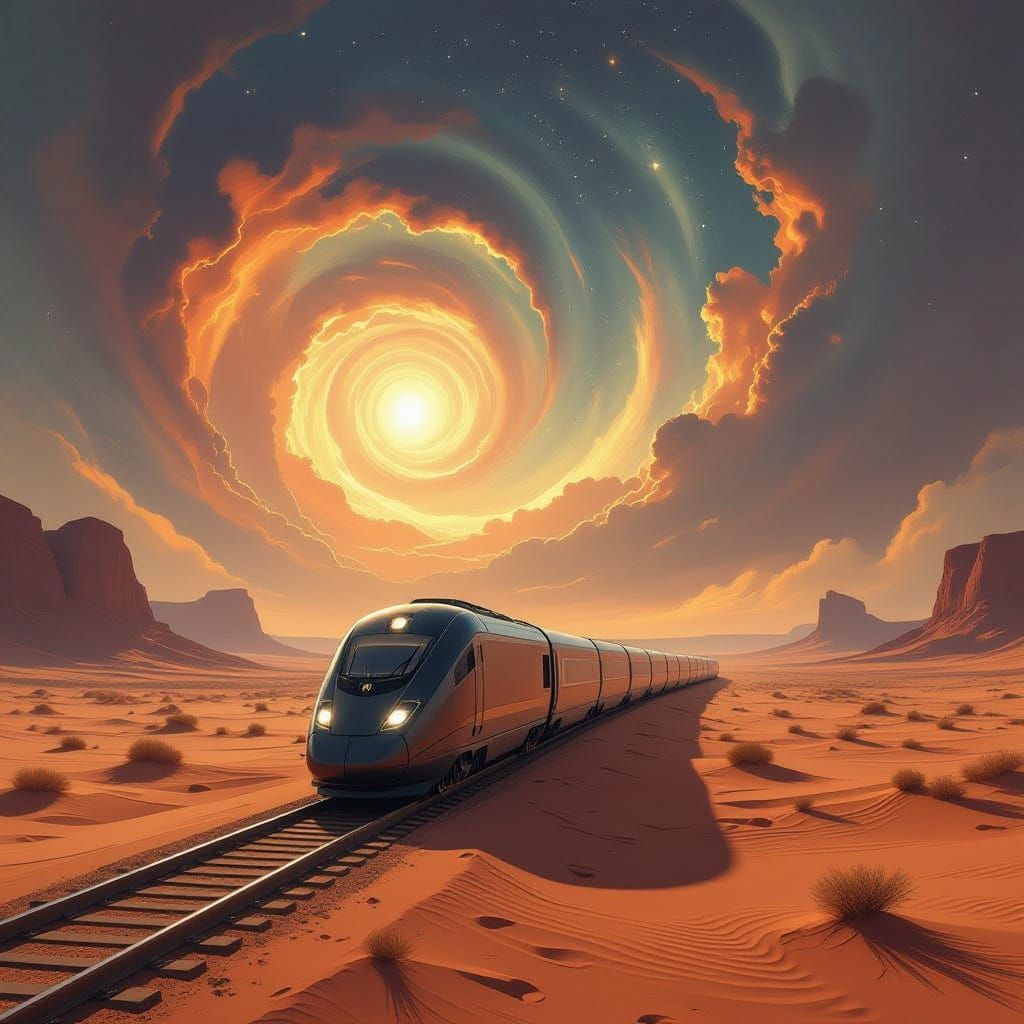 Futuristic Train in Alien Desert Splash Art