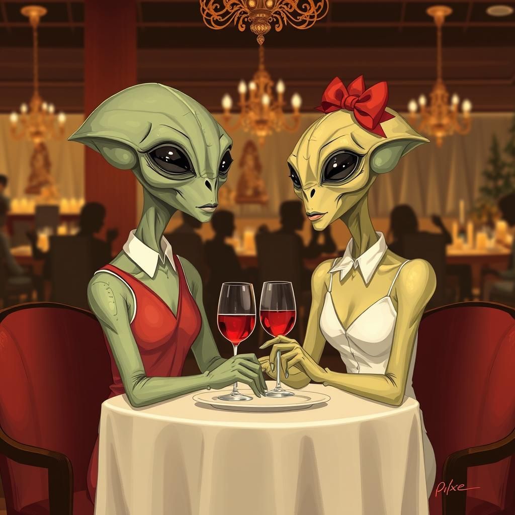Aliens Fine Dining: Pixel Art Date Night