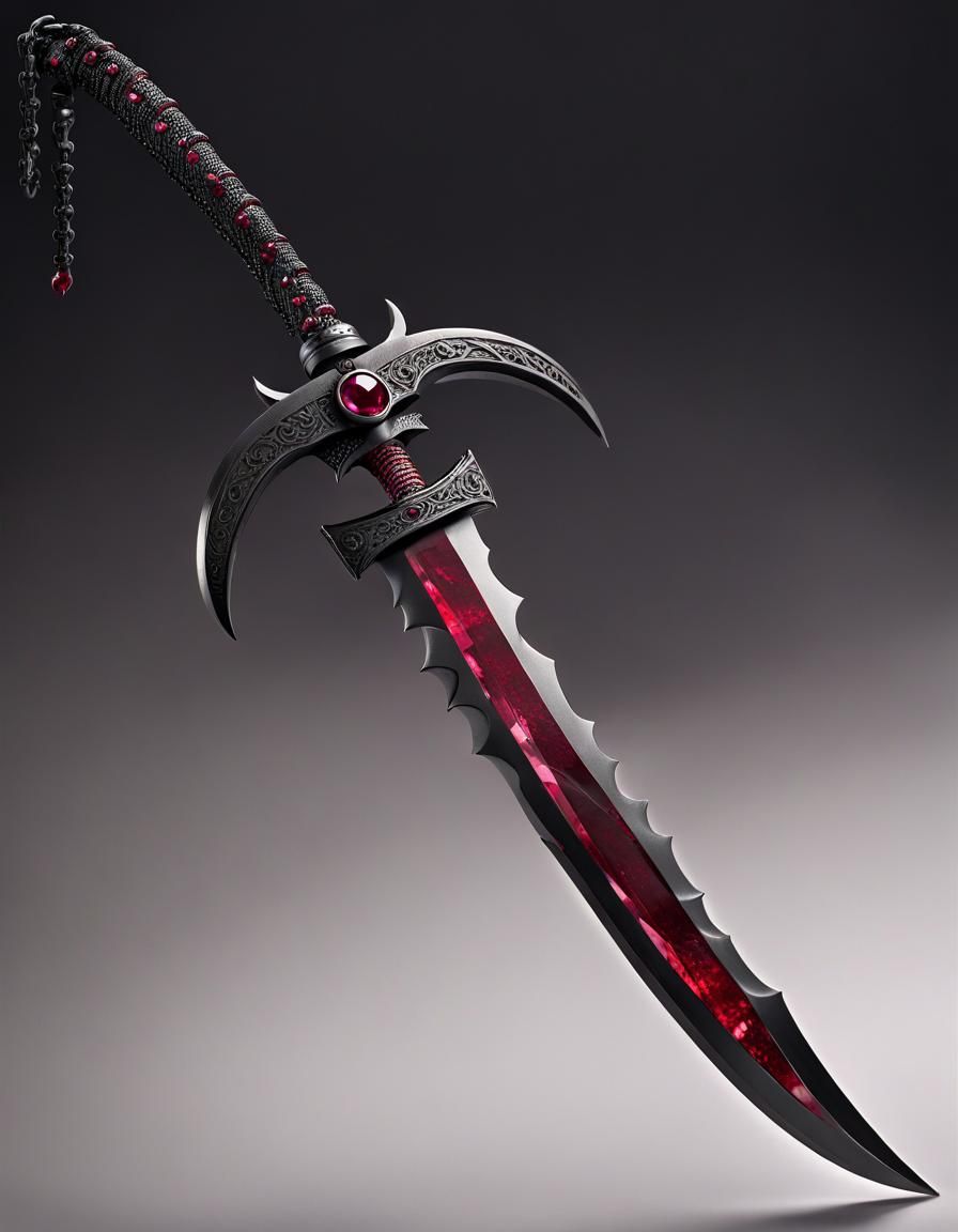 Black Steel Kusarigama with Ruby Edge