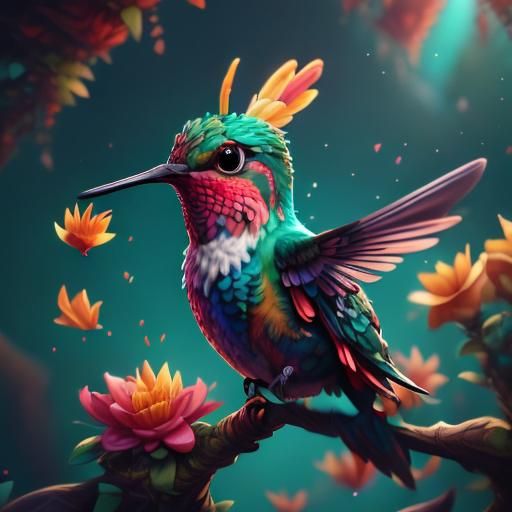 Fantastical Fluffy Hummingbird in Detailed Digital Painting
