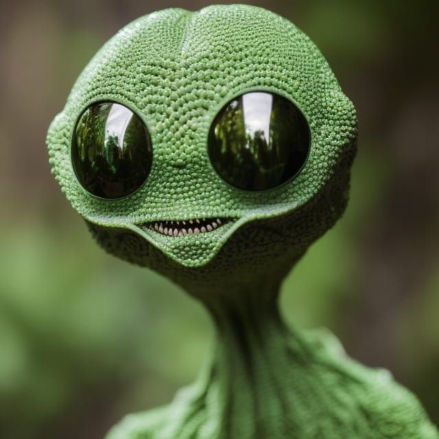 Filigree Alien Selfie in Emerald Forest: Photorealistic 8K