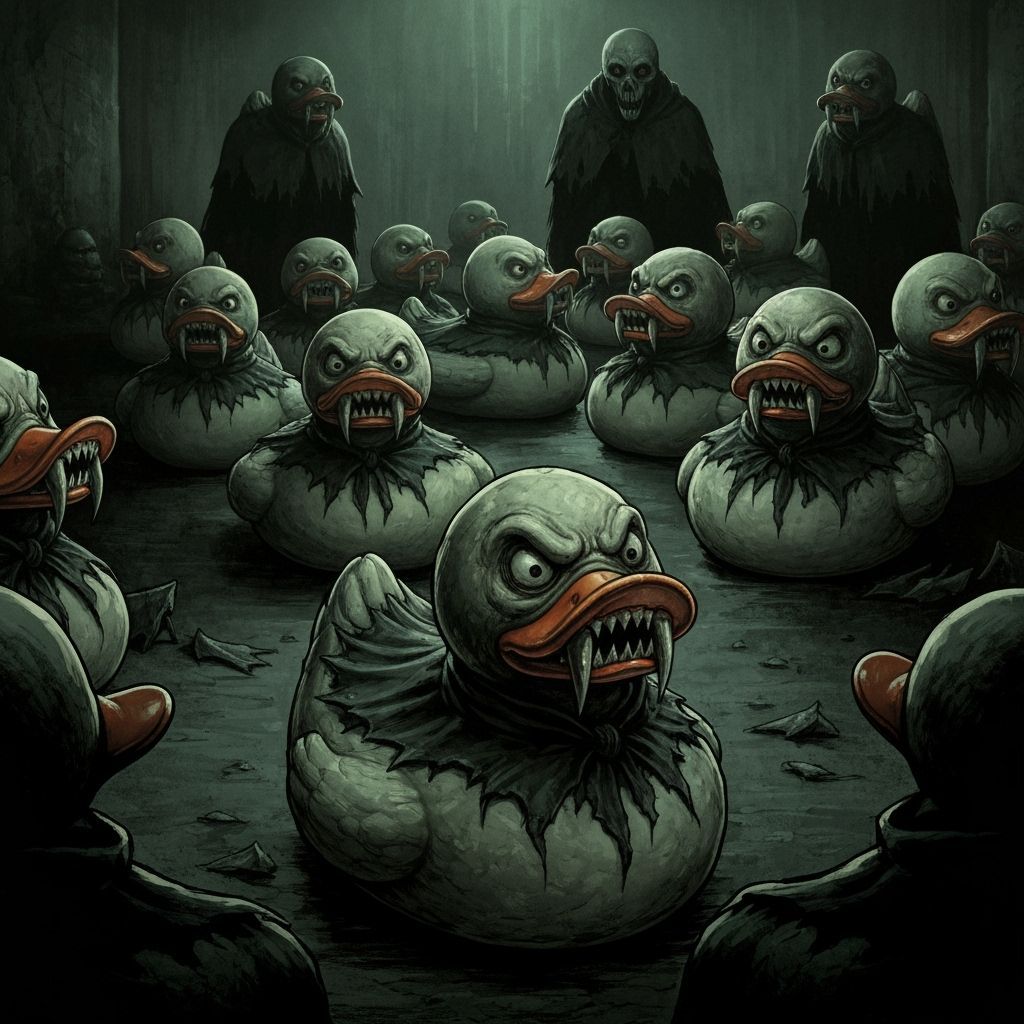 Eerie Rubber Ducks in Dark Fantasy Style