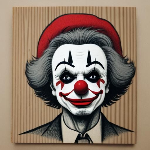 Clown in Woodblock Print Style