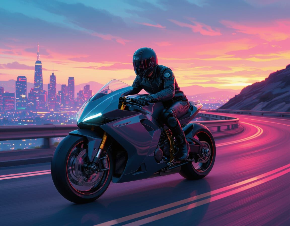 Superbike Rider on Highway, Digital Art