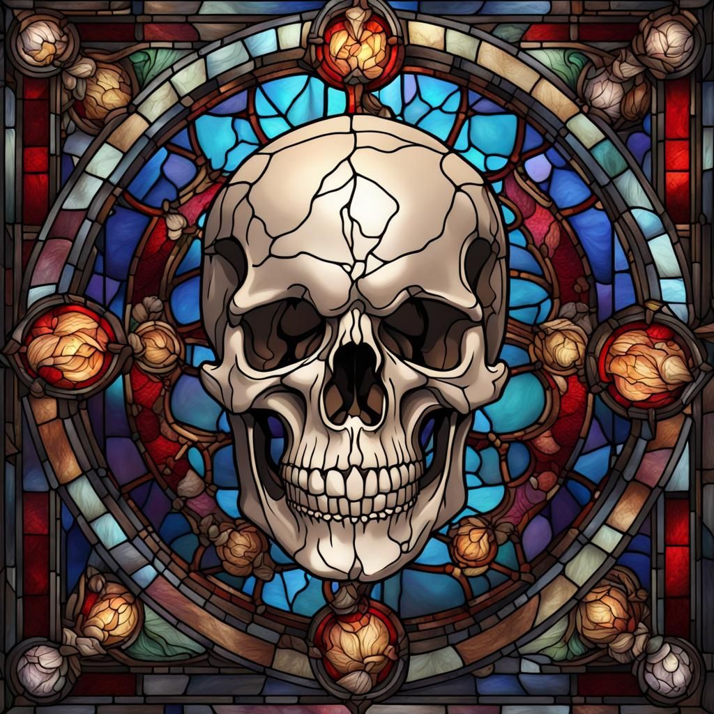 Stained Glass Anatomical Skull: Detailed Fantasy Art