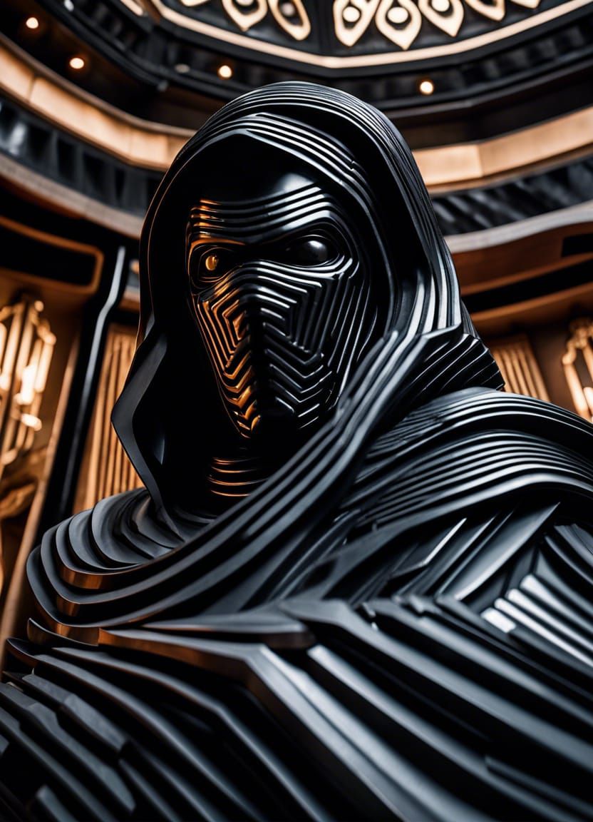 Art Deco Obsidian Statue of Kylo Ren in Temple
