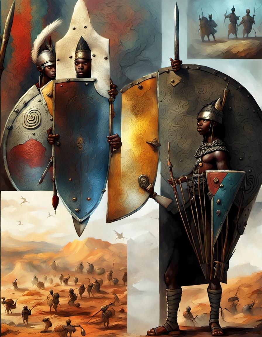 African Warriors with Shields: Digital Concept Art