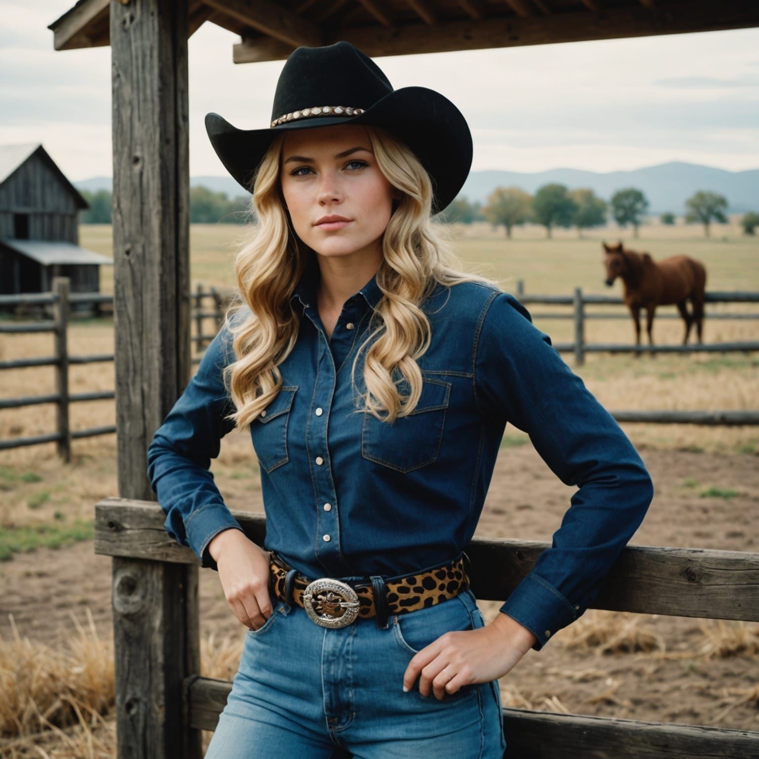 Stunning Cowgirl in Western Aesthetic: Cinematic Film Still