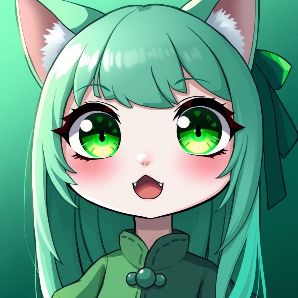 Vibrant Chibi Catgirl with Sparkling Eyes in Ethereal Gradie...