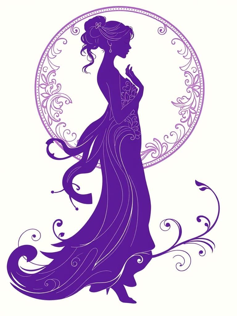 Art Nouveau Silhouette with Sumi-e Dress