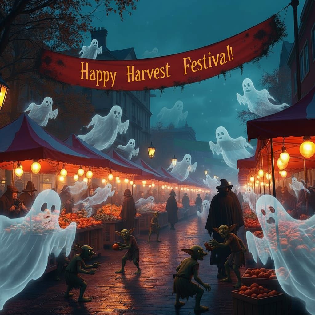 Nightmare Harvest Festival with Ghouls and Skeletons
