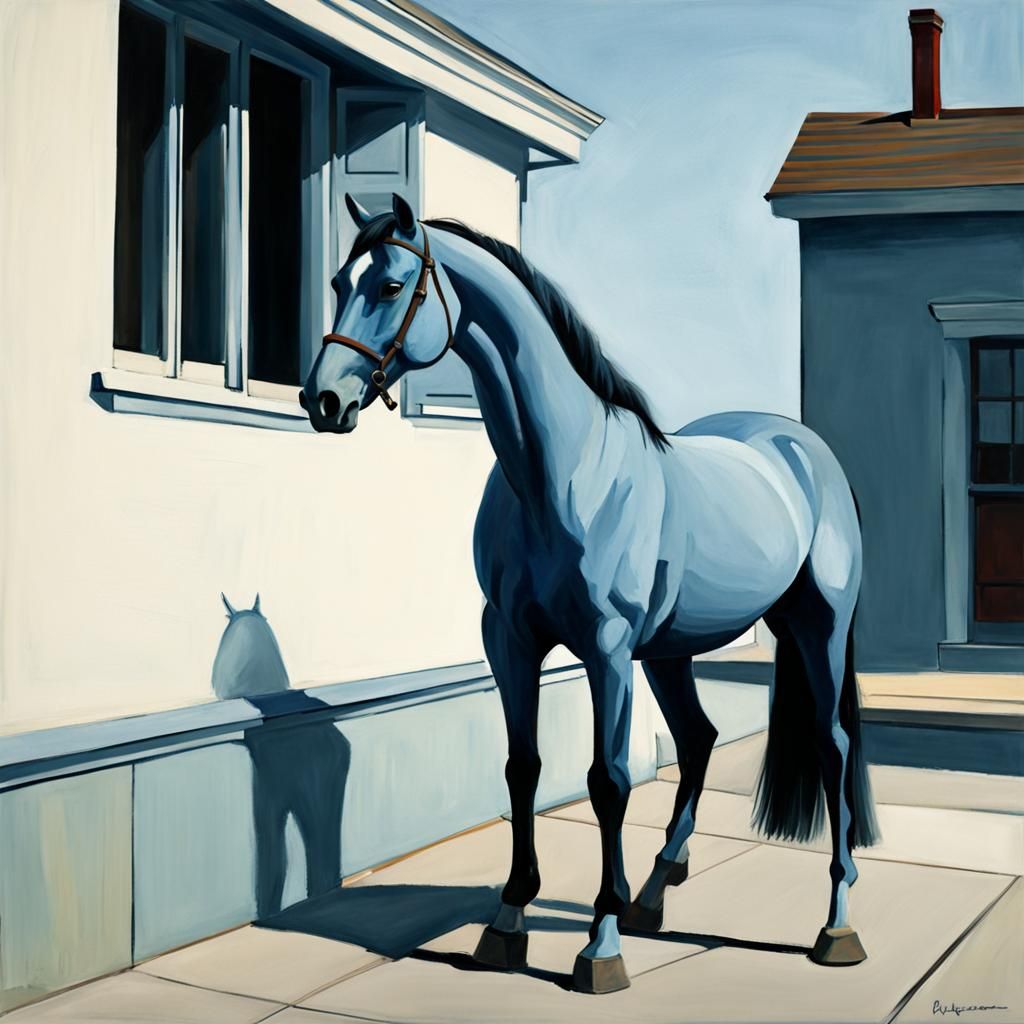 Blue Horse in Edward Hopper Style