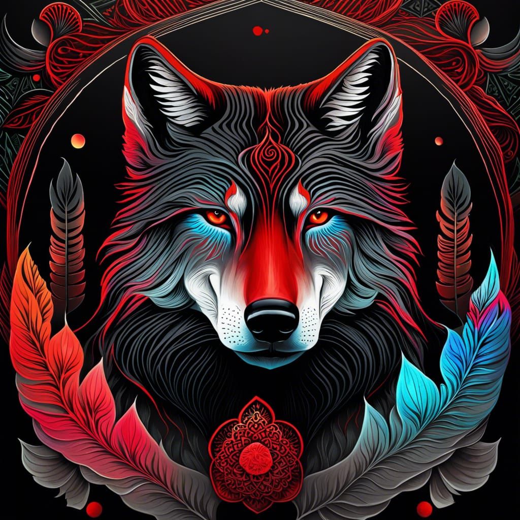 Vibrant Wolf Portrait in Fractal Gothic Style