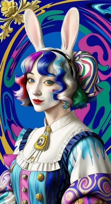 Fauvist Jester Portrait with Marbled Glass Paint Effect