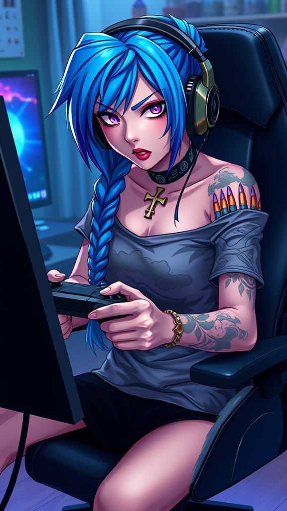 Vibrant Arcane Warrior in Cyberpunk Anime Style