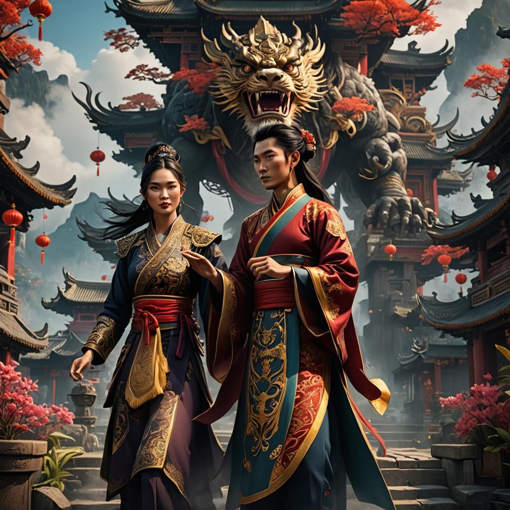 Indonesian Man and Chinese Girl: Fantasy Art