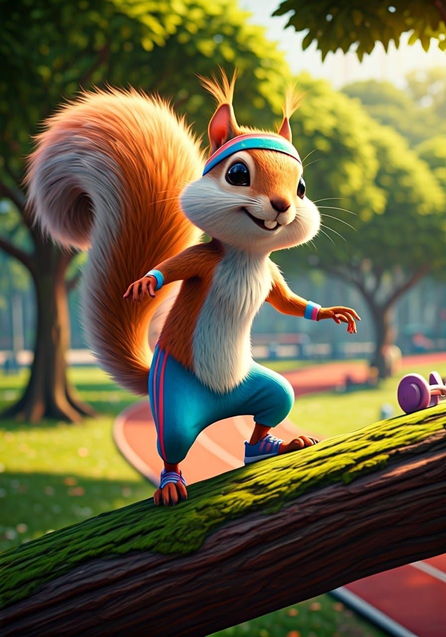 Energetic Squirrel in Vibrant Urban Park Concept Art