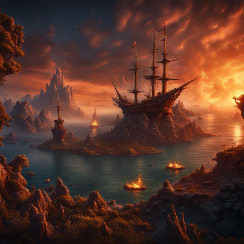 Neverland Ablaze: A Fantastical Matte Painting