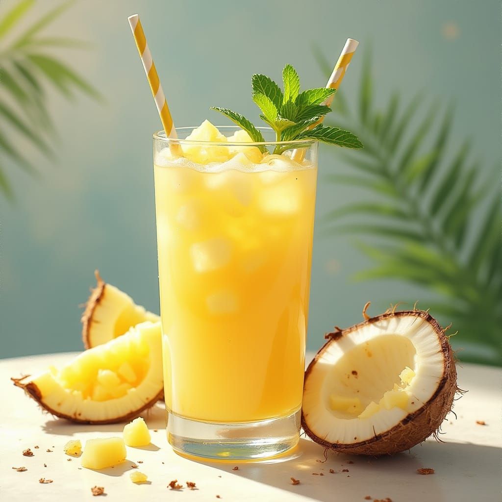 Elegant Glass of Refreshing Coconut Pineapple Juice with Vis...