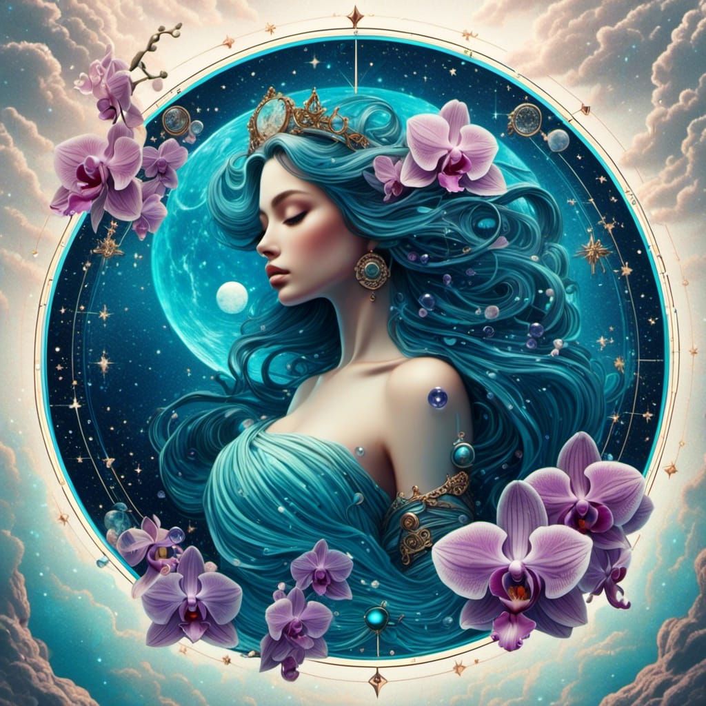 Aquarius Goddess in Hyperrealistic Cosmic Style