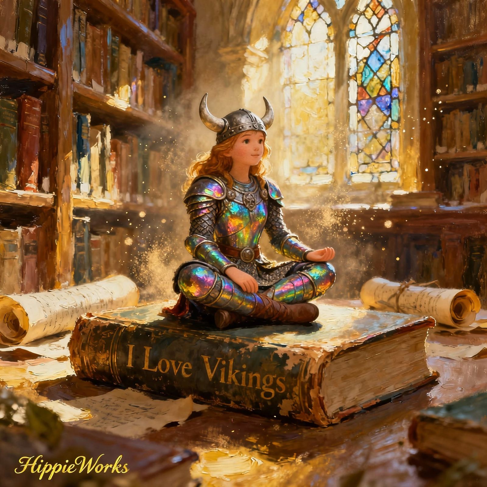 Miniature Viking Warrior on Antique Book in Cozy Library