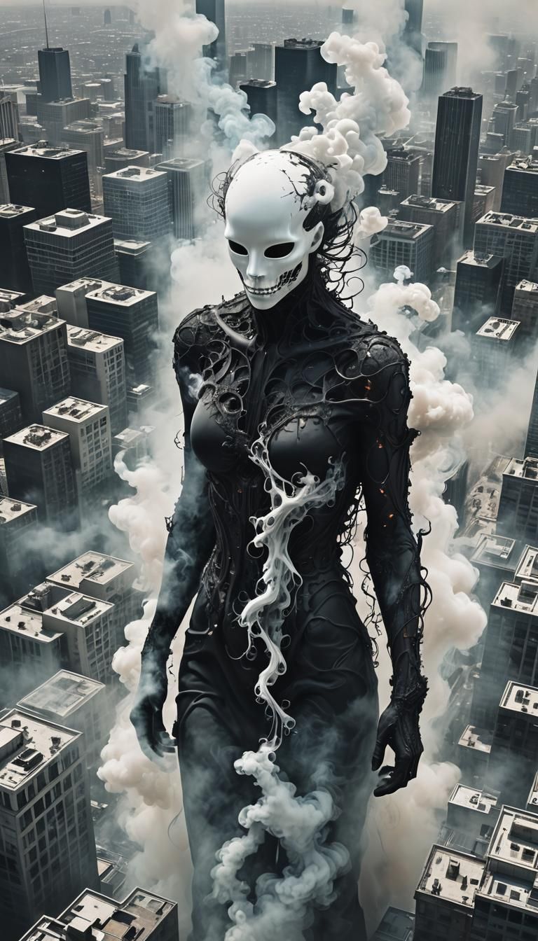 Surreal Amorphous Creature Hovering Over City