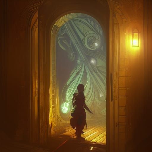 Glowing Secret Door: Hyperdetailed Concept Art