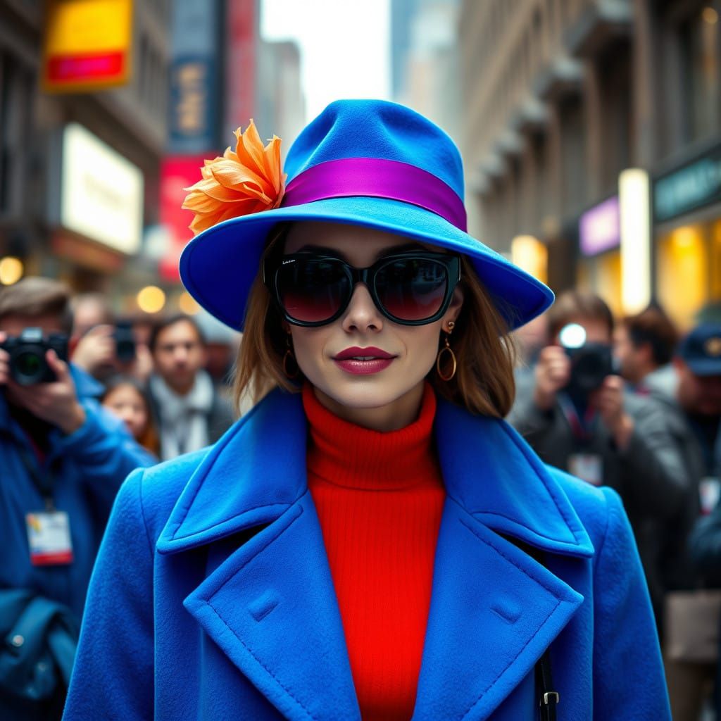 Mysterious Woman in Electric Blue Coat Captured by Paparazzi