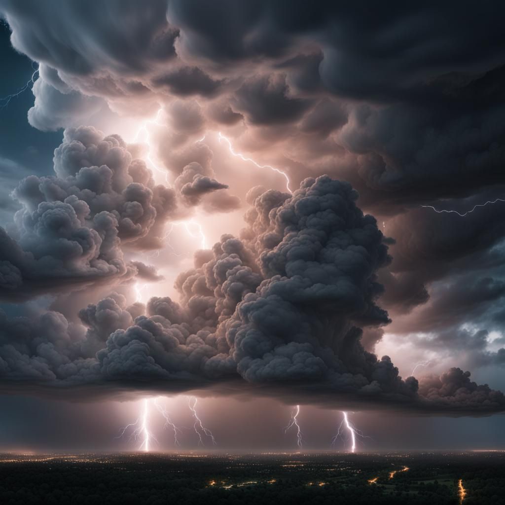 Dramatic Thunderstorm with Lightning in Digital Painting