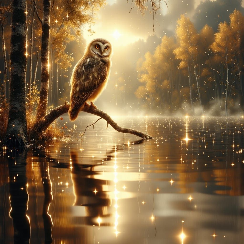 Majestic Owl Illuminated by Golden Twilight