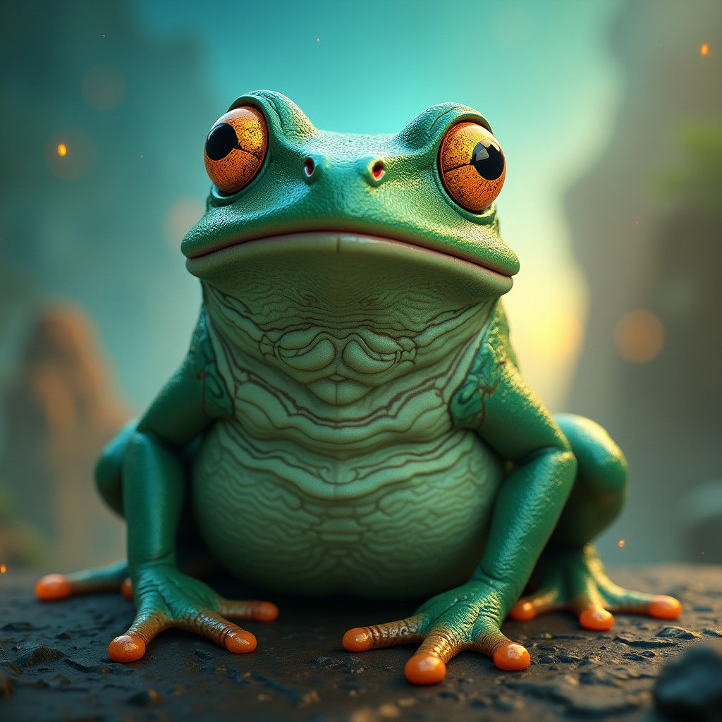 Regal Pepe Frog in Iridescent Skin, Heroic Fantasy Realm