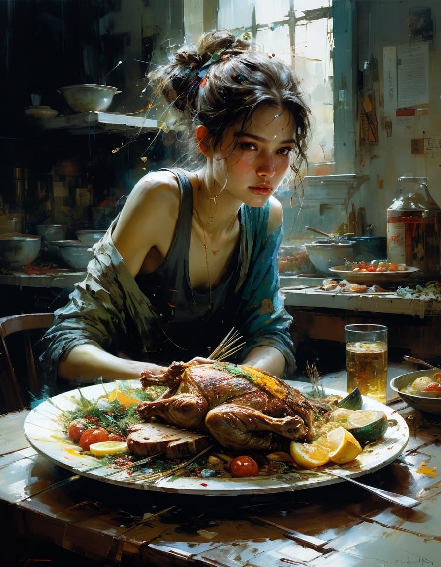 Magical Food Platter as Expressive Oil Painting