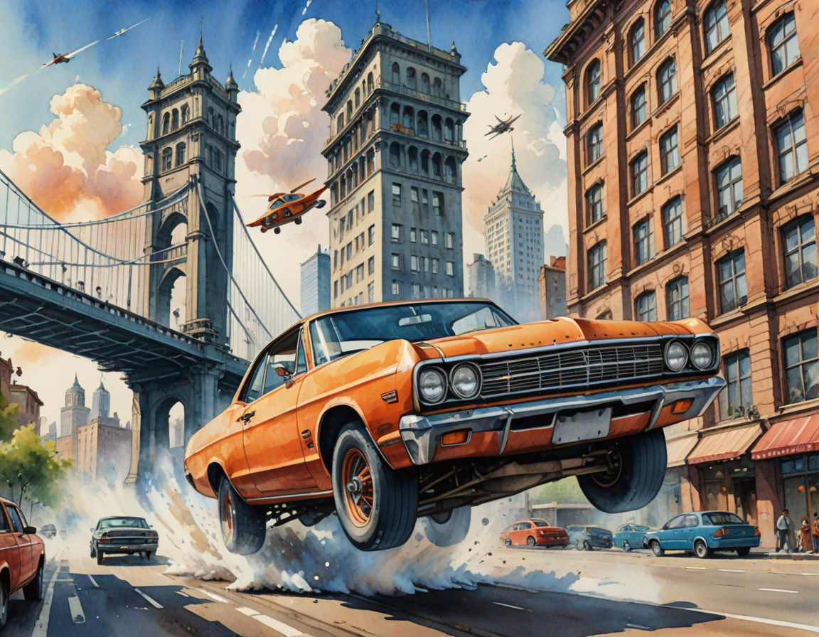 Cyberpunk Car Flyer in Vibrant Watercolor