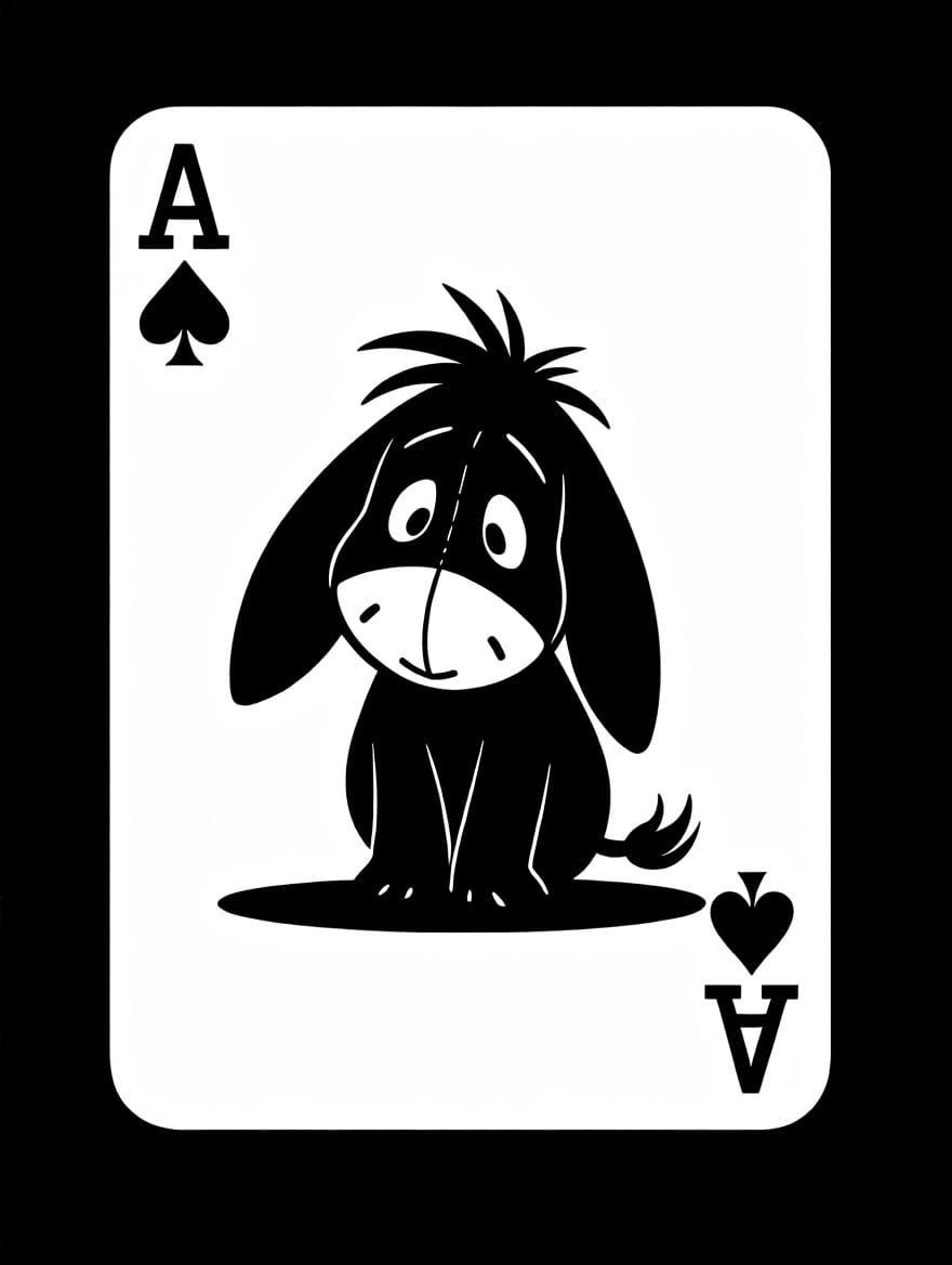Eeyore Silhouette on Black Card in Neon Glow Style