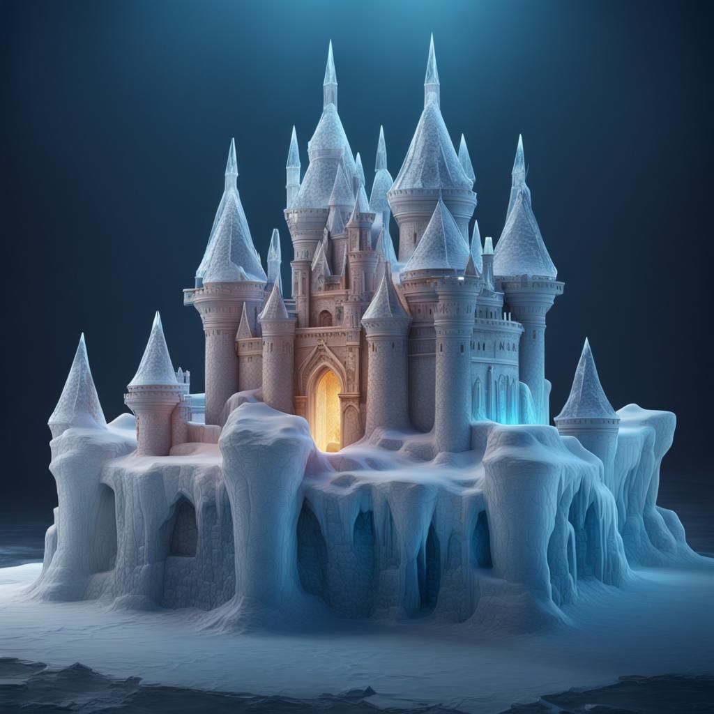 Illuminated Ice Castle Digital Painting