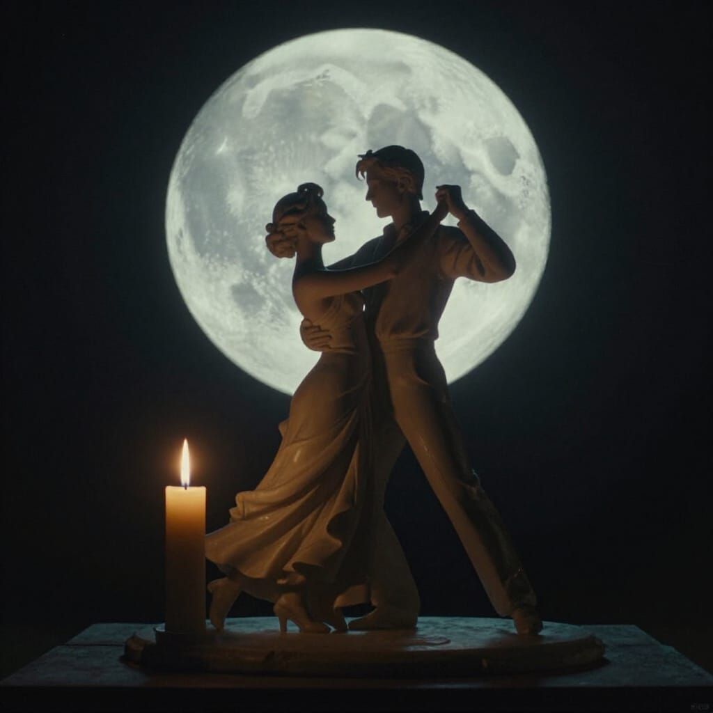 Couple Dancing Sculpture Before Full Moon