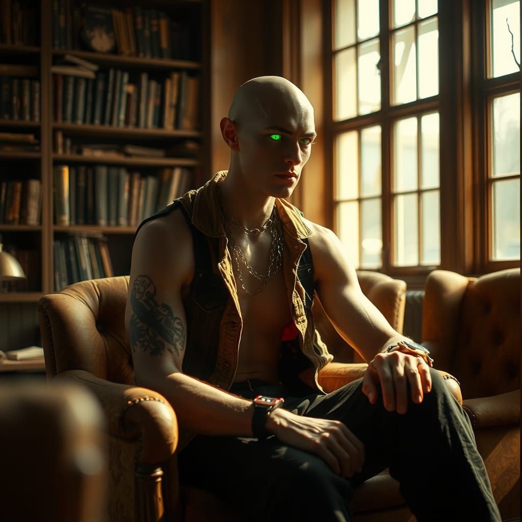 Mutant in Library: Cinematic Portrait in Film Noir Style